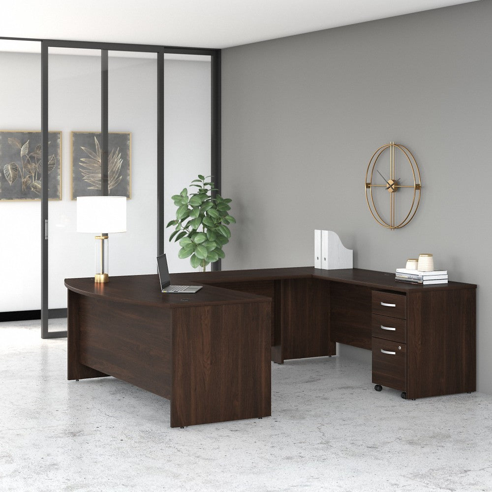 Bush Business Furniture Studio C 72inW U-Shaped Corner Desk With Mobile File Cabinet, Black Walnut, Standard Delivery