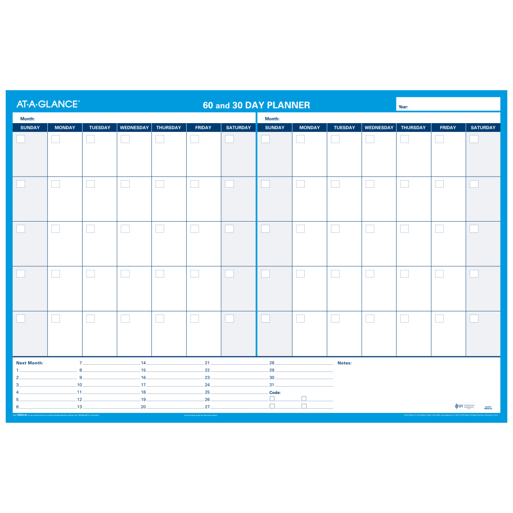 AT-A-GLANCE 30% Recycled Undated Erasable/Reversible Wall Planner, 30/60 Day, 36in x 24in, PM23328