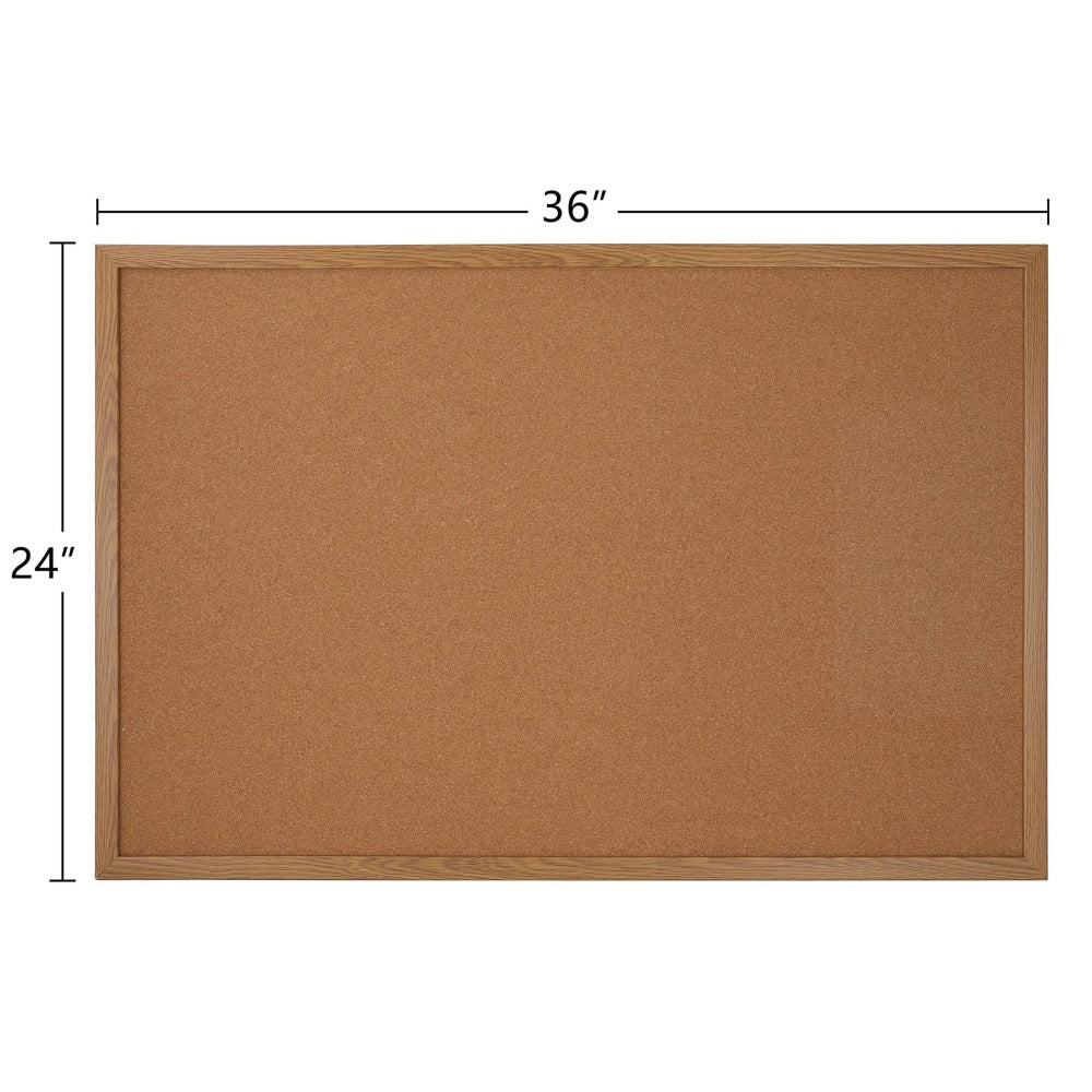 Office Depot Brand Cork Bulletin Board, 24in x 36in, Wood Frame With Light Oak Finish