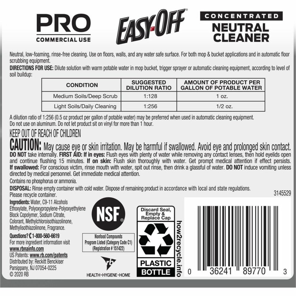 Professional Easy-Off Neutral Cleaner - Concentrate Liquid - 128 fl oz (4 quart) - Neutral Scent - 1 Each - Blue