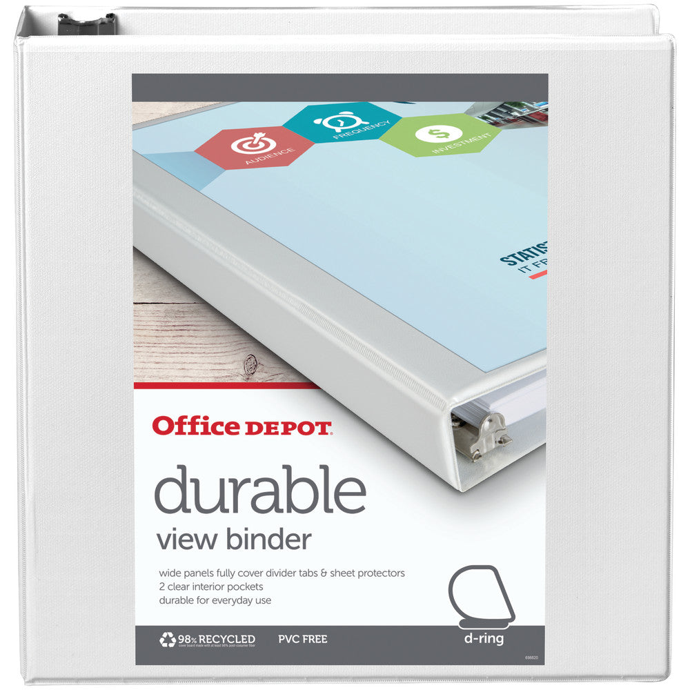 Office Depot Brand Durable View 3-Ring Binder, 2in Slant Rings, White