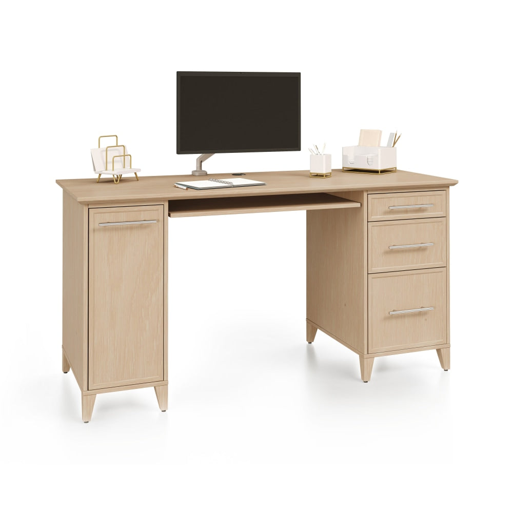 Realspace Koru 60inW Straight Computer Desk With Integrated Power & Charging, Natural Oak