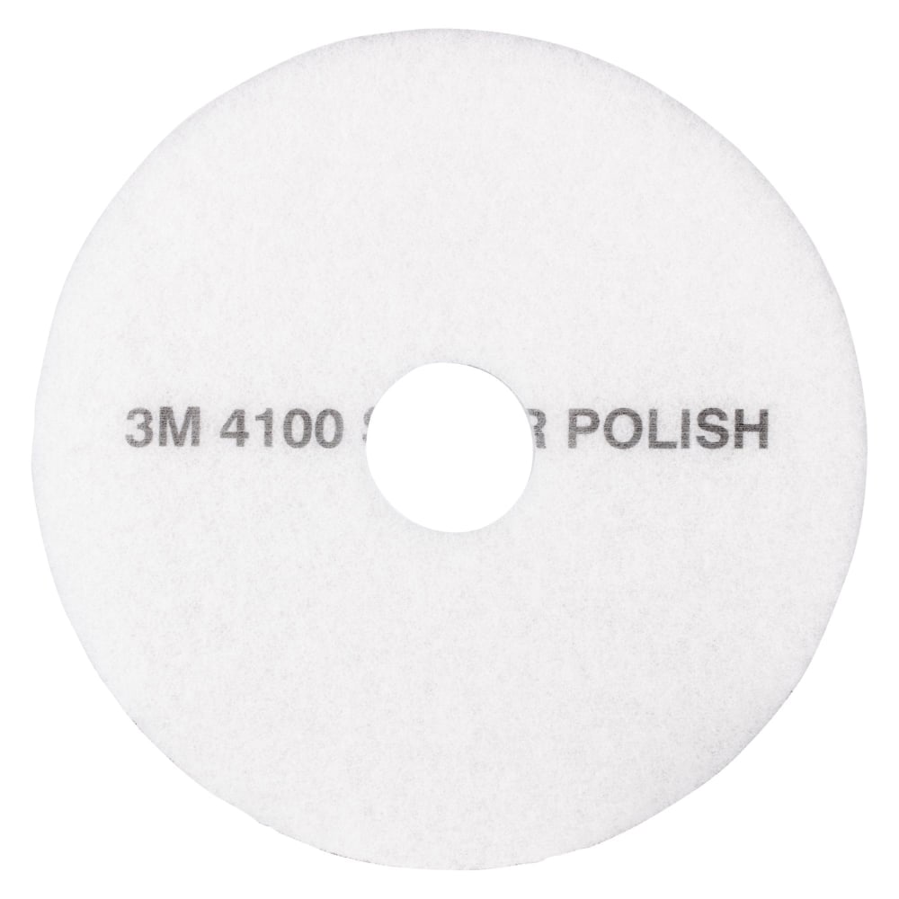 3M 4100 Super Polishing Floor Pads, 17in Diameter, White, Box Of 5