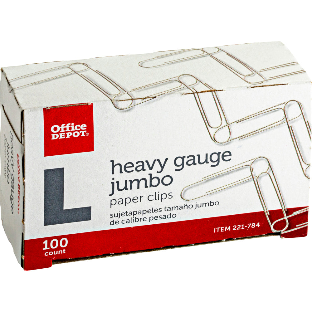 Office Depot Brand Paper Clips, 500 Total, Jumbo, Silver, 100 Per Box, Pack Of 5 Boxes