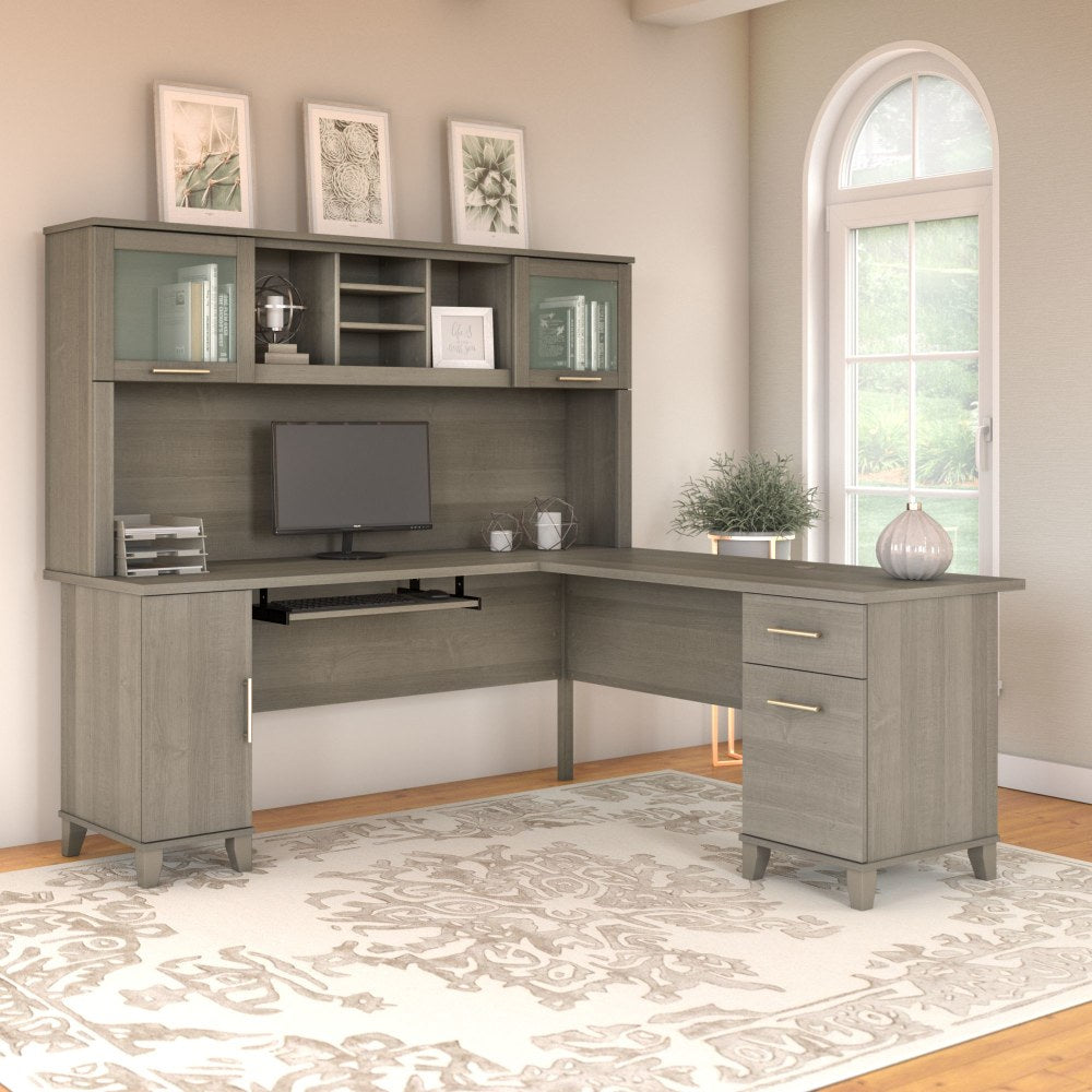 Bush Furniture Somerset L Shaped Desk With Hutch, 72inW, Ash Gray, Standard Delivery