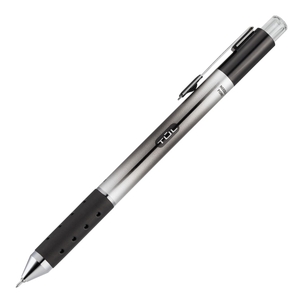 TUL GL Series Retractable Gel Pens, Needle Point, 0.7 mm, Silver Barrel, Black Ink, Pack Of 12 Pens