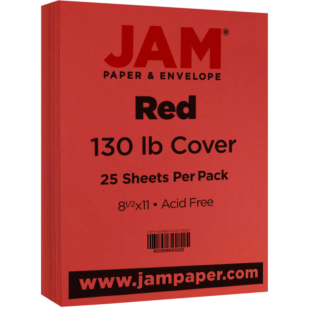 JAM Paper Card Stock, Red, Letter (8.5in x 11in), 130 Lb, Pack Of 25