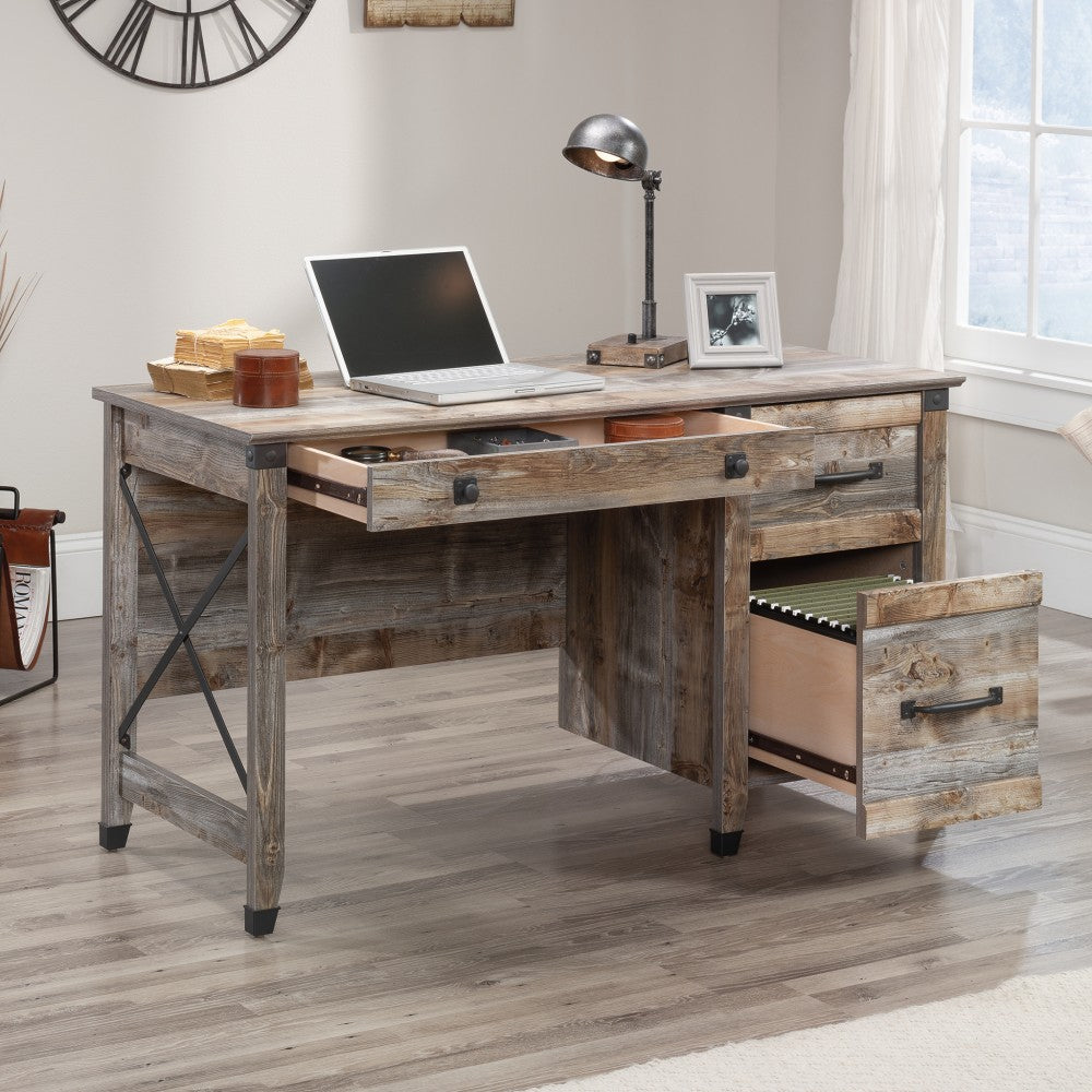 Sauder Carson Forge 54inW Single Pedestal Computer Desk, Rustic Cedar