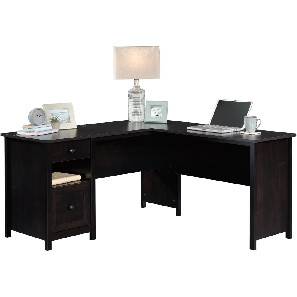 Sauder County Line 61inW L-Shaped Office Computer Desk With File Drawer, Estate Black