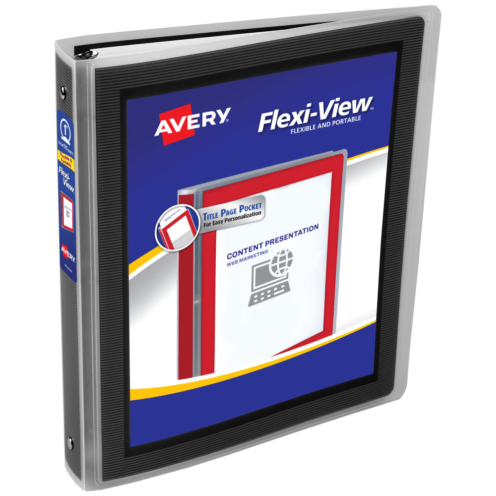 Avery Flexi-View 3 Ring Binder, 1in Round Rings, Black, 1 Binder