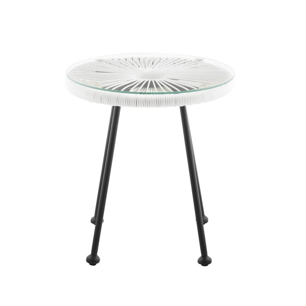 Linon Aurene Outdoor Glass Side Table, 18-1/4inH x 16-3/4inW x 16-3/4inD, White