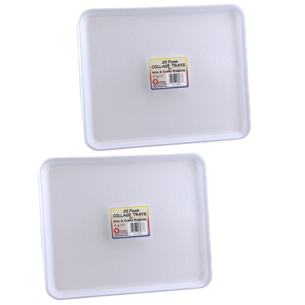 Hygloss Foam Trays, 9in x 11in, 25 Trays Per Pack, Set Of 2 Packs