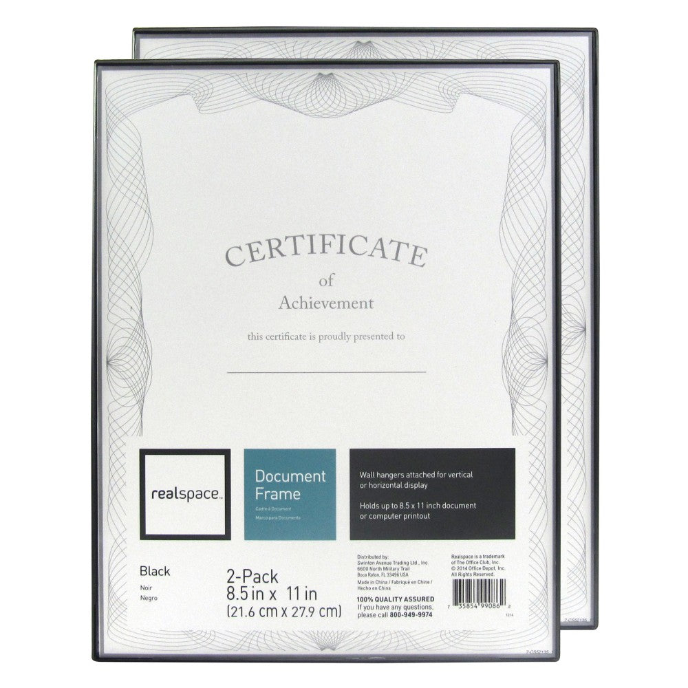 Realspace Slimline Document Frames, 8-1/2in x 11in, Black, Pack Of 2 Frames