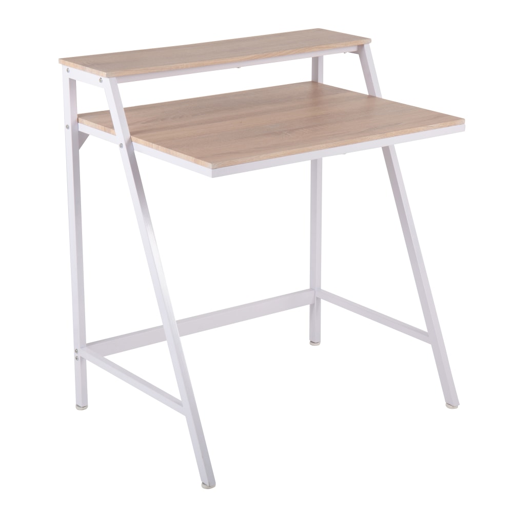 LumiSource 2-Tier 32inW Computer Desk, Natural/White