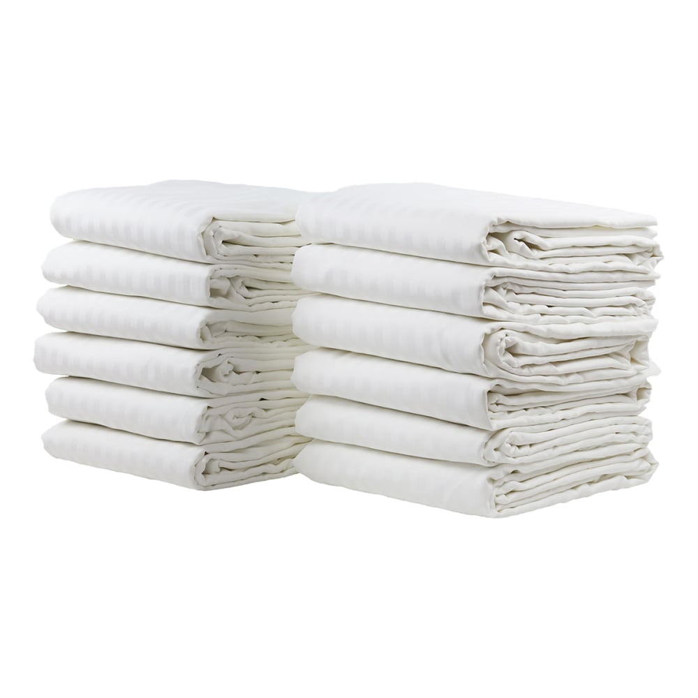 1888 Mills Lotus Satin Stripe Twin Fitted Sheets, 39in x 80in x 15in, White, Pack Of 24 Sheets