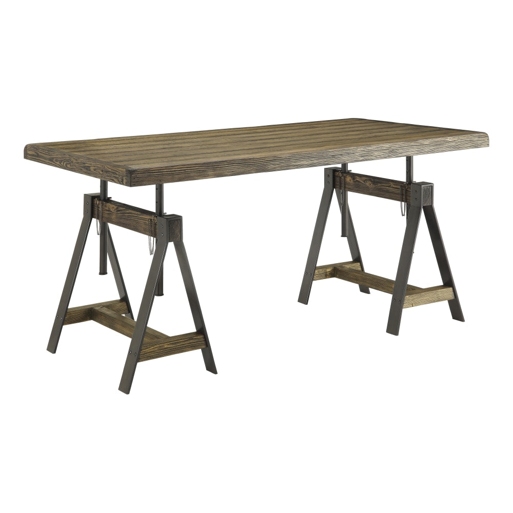 Coast to Coast Adjustable Dining Table/63inW Writing Desk, Camden Distressed Brown