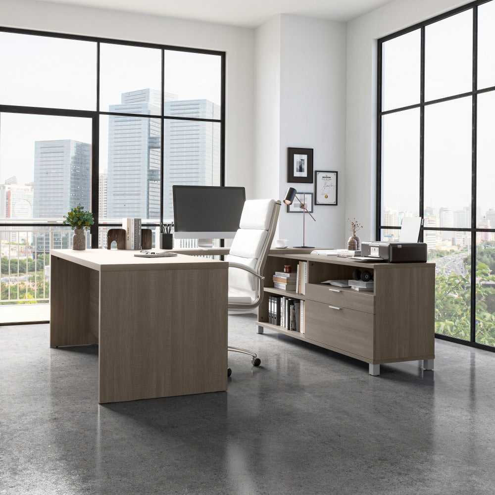 Bestar Pro-Linea 72inW U-Shaped Executive Computer Desk, Bark Gray