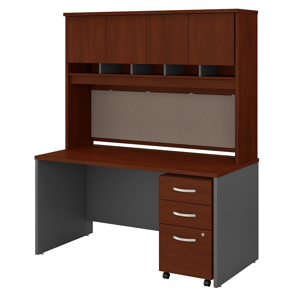 Bush Business Furniture Components 60inW Office Computer Desk With Hutch And Mobile File Cabinet, Hansen Cherry/Graphite Gray, Standard Delivery