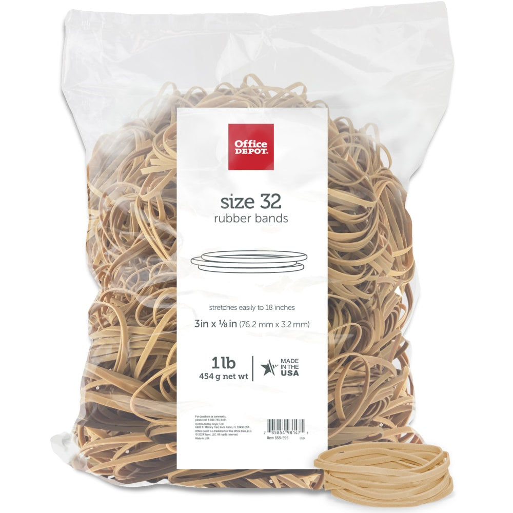 Office Depot Brand Rubber Bands, #32, 3in x 1/8in, Crepe, 1-Lb Bag