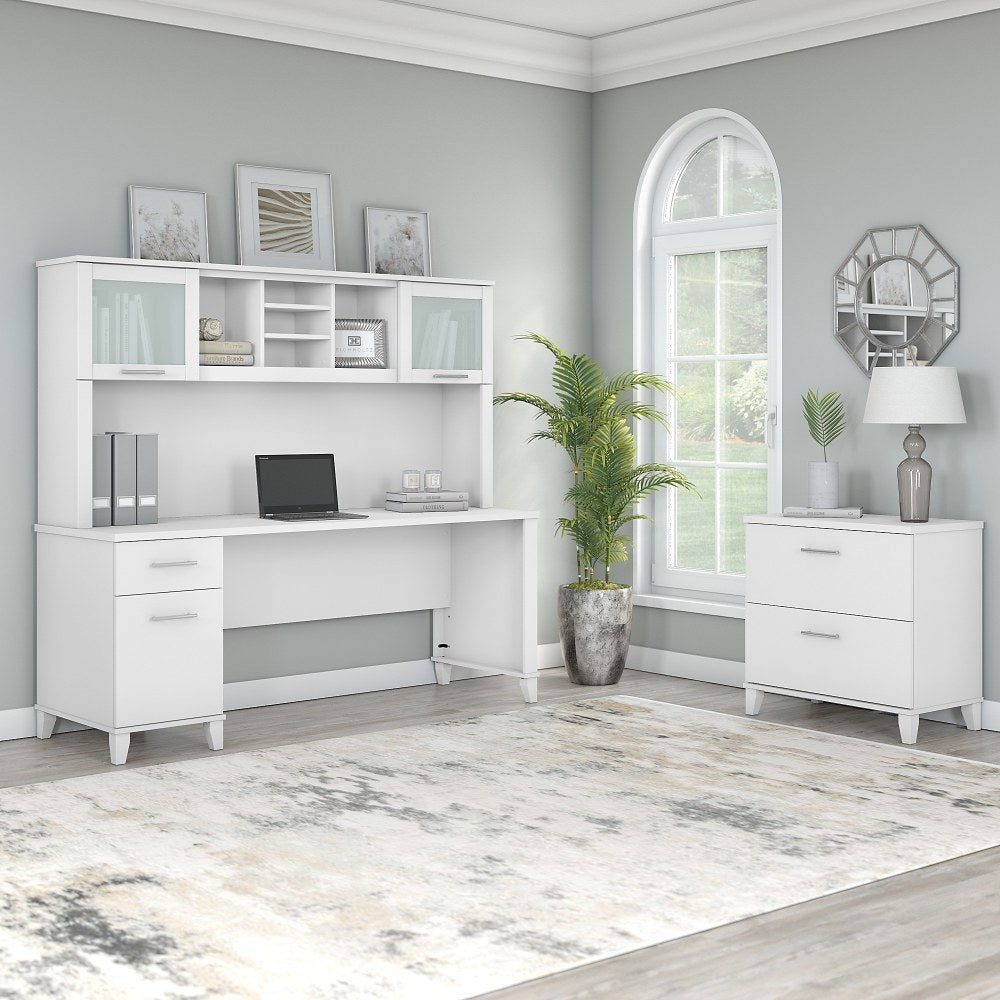 Bush Business Furniture Somerset 72inW Office Computer Desk With Hutch And Lateral File Cabinet, White, Standard Delivery