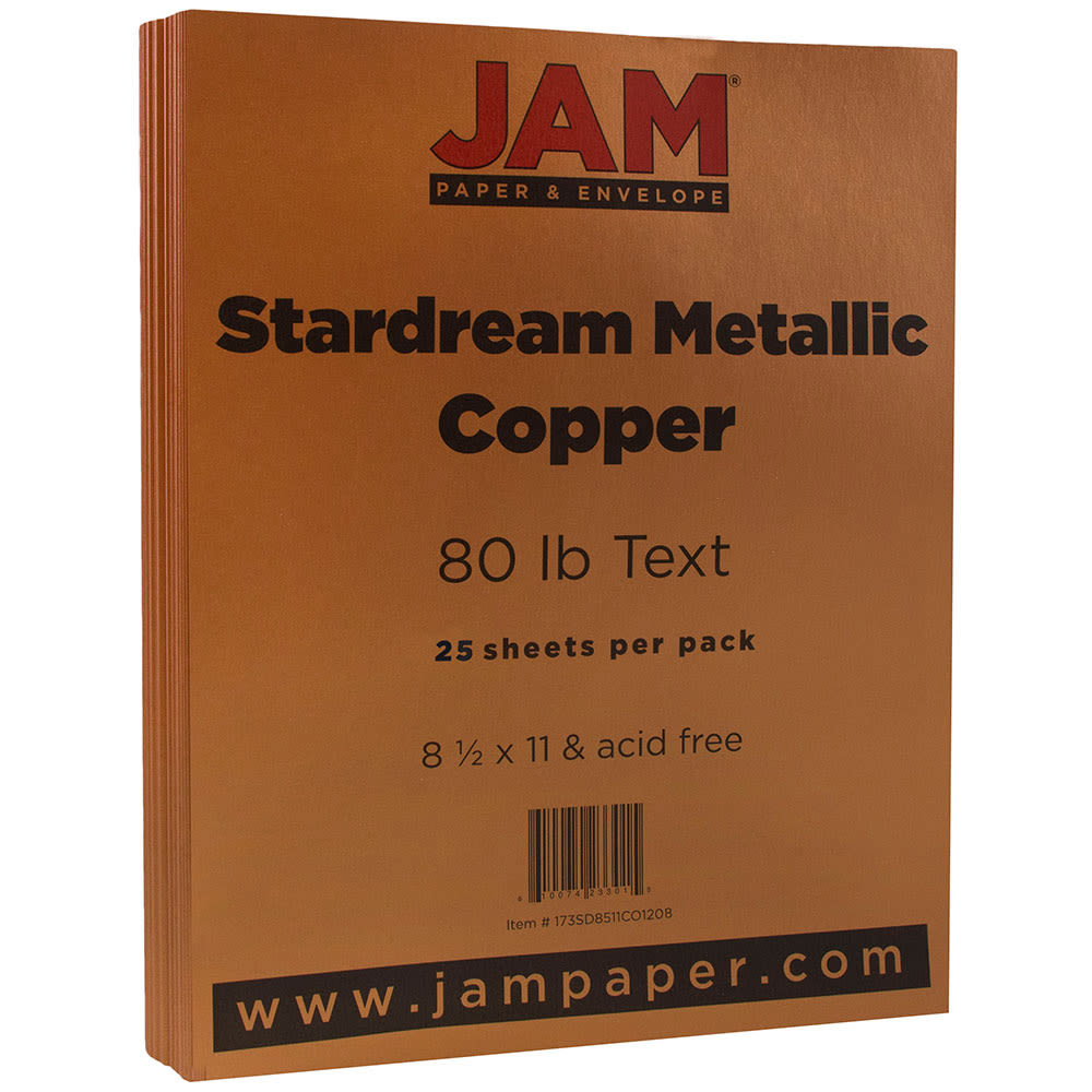 JAM Paper Color Multi-Use Card Stock, Copper Metallic, Letter (8.5in x 11in), 80 Lb, Pack Of 25