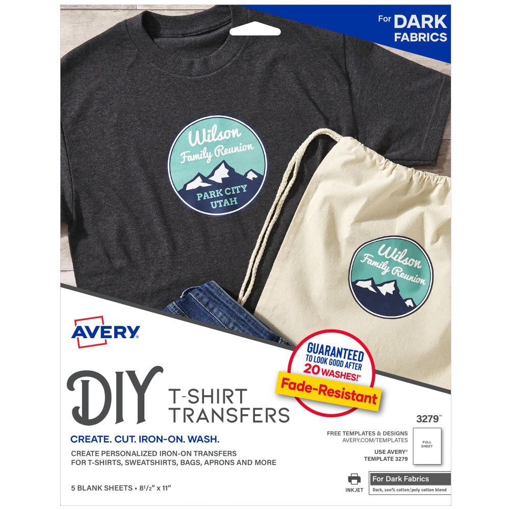 Avery T-Shirt Transfers, Dark, 3279, Pack Of 5