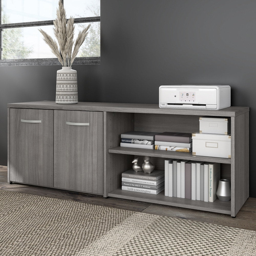 Bush Business Furniture Hybrid Low Storage Cabinet With Doors And Shelves, Platinum Gray, Standard Delivery