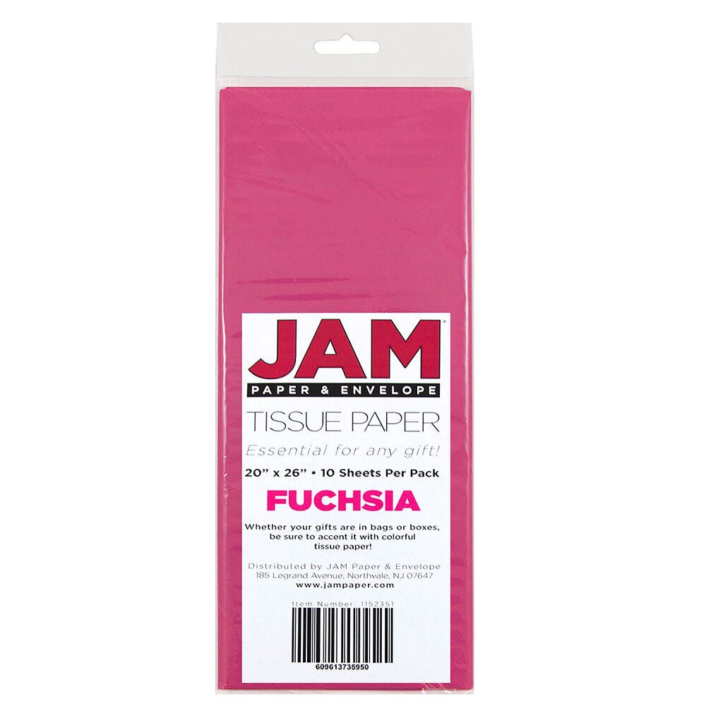 JAM Paper Tissue Paper, 26inH x 20inW x 1/8inD, Fuchsia, Pack Of 10 Sheets