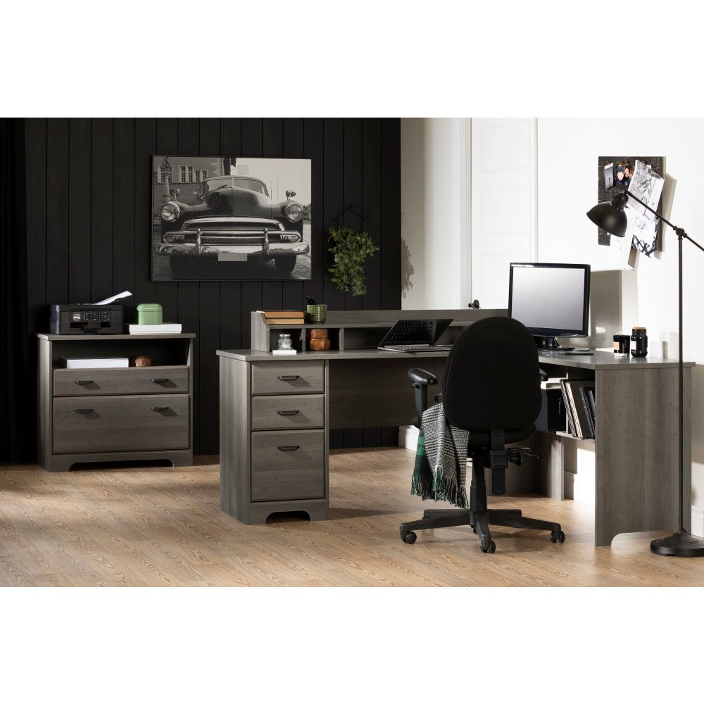 South Shore Versa 60inW L-Shaped Computer Desk, Gray Maple