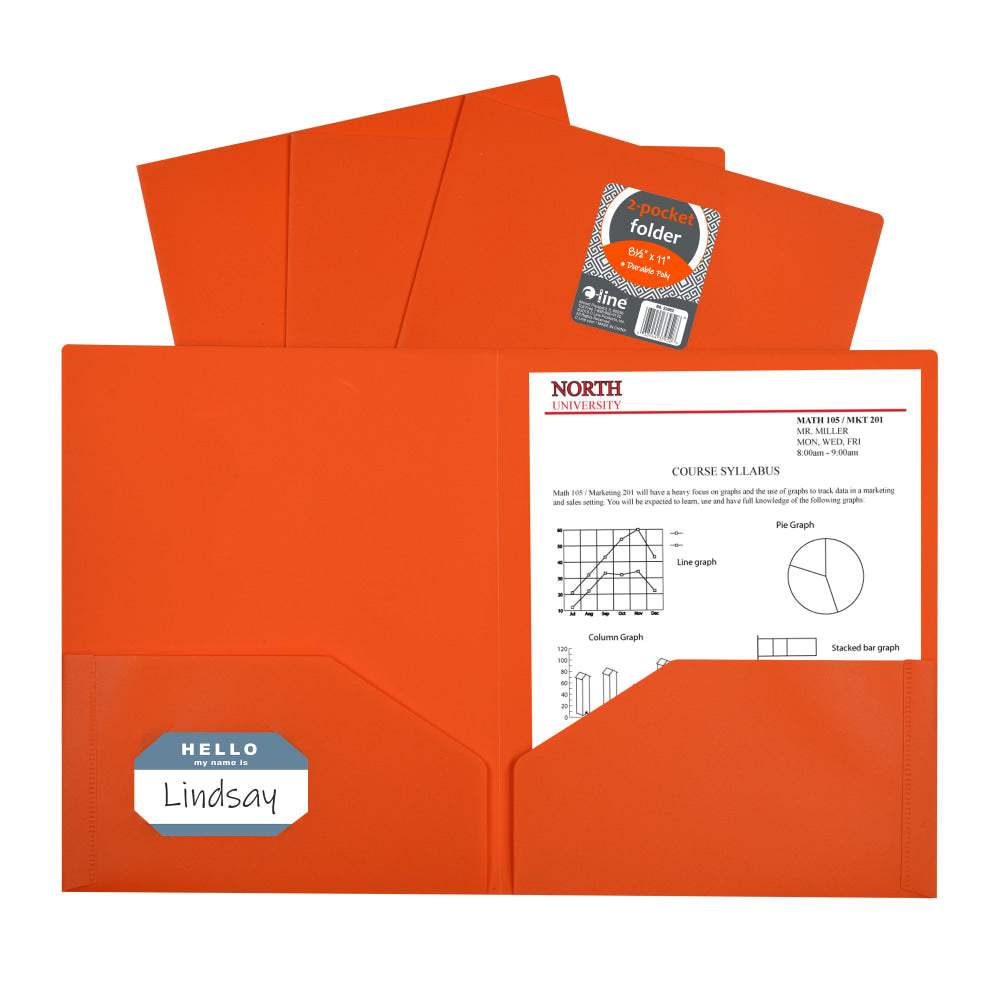 C-Line 3-Pocket Poly Portfolios, 8-1/2in x 11in, Orange, Box Of 25 Portfolios