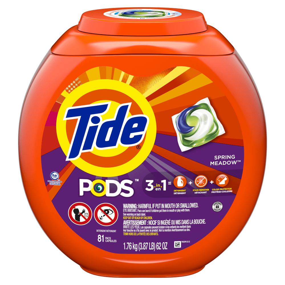 Tide PODS Liquid Laundry Detergent Soap Pacs, 62 Oz, Spring Meadow Scent, Case Of 4 Containers