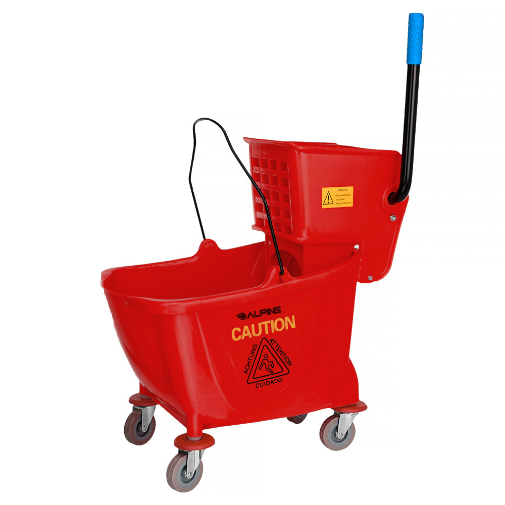 Alpine PVC Mop Bucket With Side Wringer, 36 Qt, 35inH x 15inW x 25inD, Red