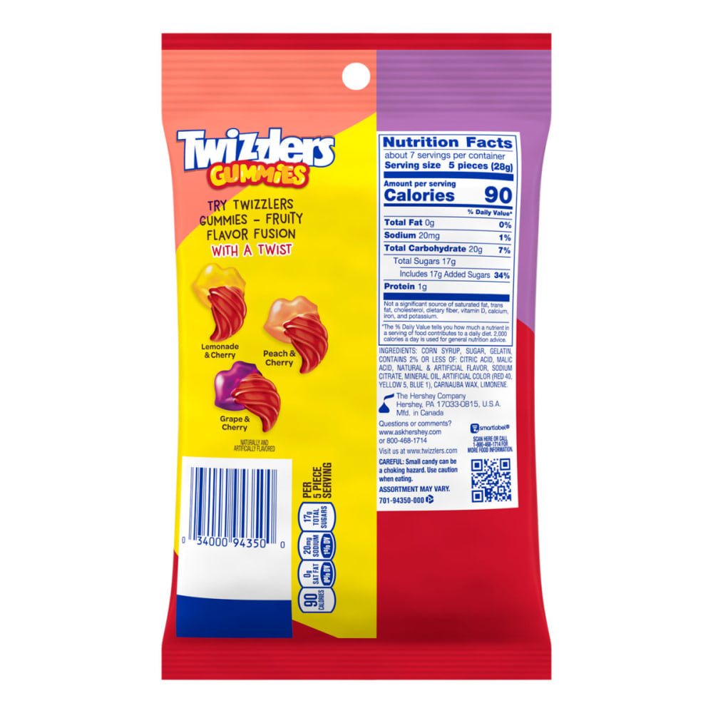 Twizzlers Tongue Twisters Gummies Peg Bags, 7 Oz, Case Of 12 Bags