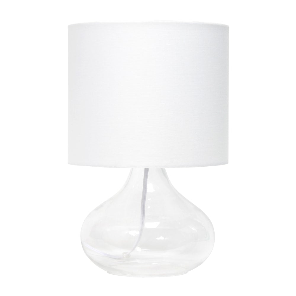 Simple Designs Glass Raindrop Table Lamp, 13-3/4inH, White Shade/Clear Base