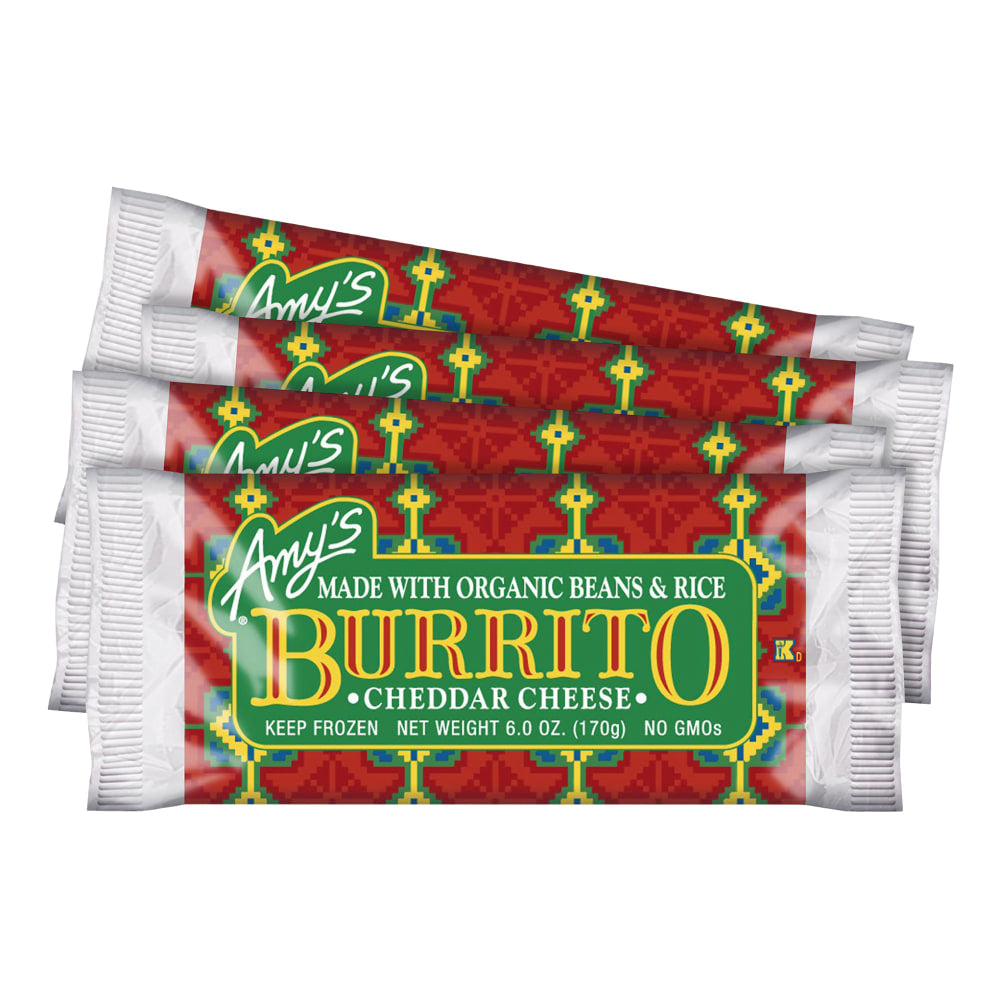 Amys Cheddar Cheese, Bean And Rice Burritos, 6 Oz, Pack Of 4 Burritos