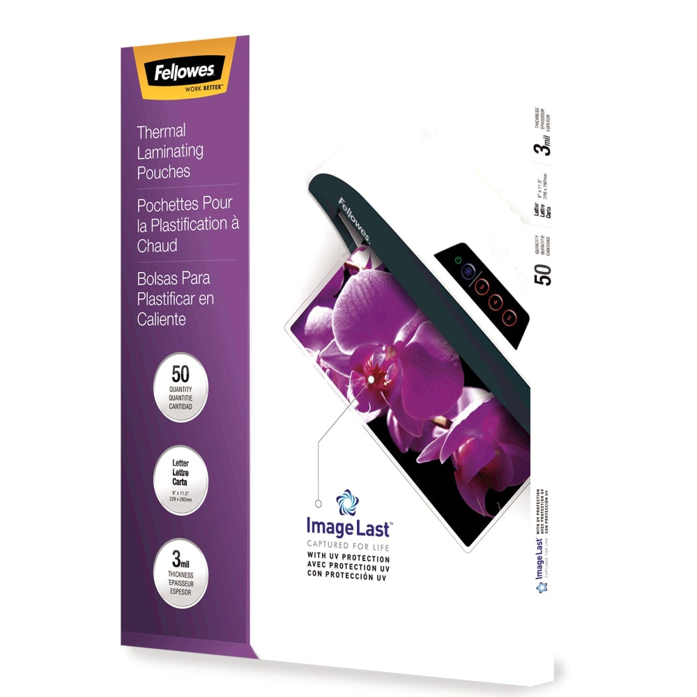 Fellowes ImageLast Thermal Laminating Pouches, UV Protection, 9in x 11 1/2in, 3 Mil, Glossy, Pack Of 50