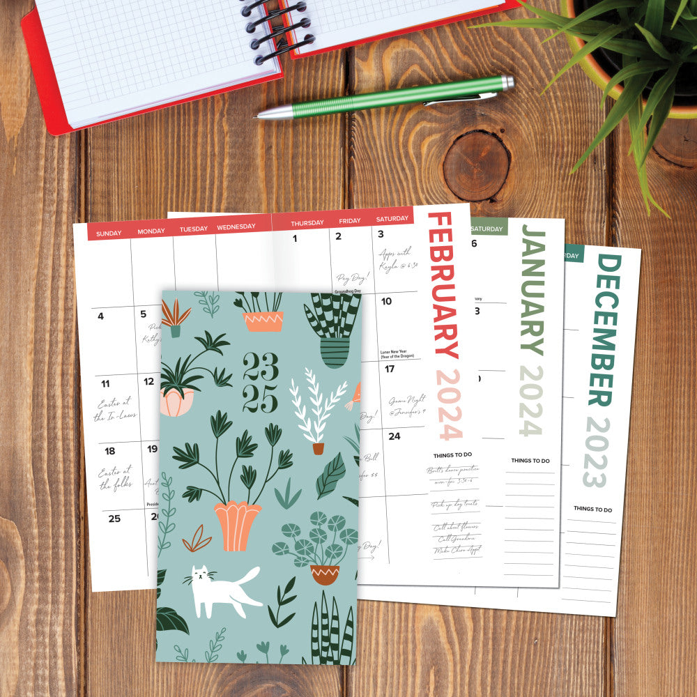 2023-2025 Willow Creek Press Checkbook 2-Year Monthly Academic Pocket Planner, 6-1/2in x 3-1/2in, Houseplants, July 2023 To June 2025