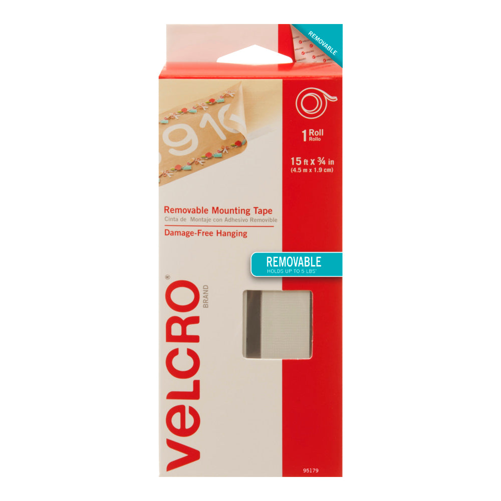 VELCRO Brand Removable Mounting Tape, 0.75in x 15ft, White