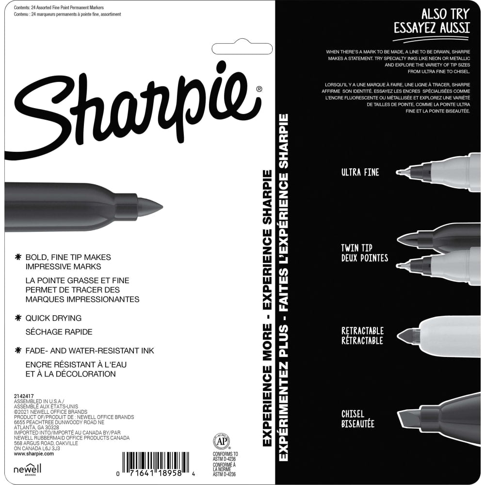 Sharpie Mystic Gems Permanent Markers, Fine Point, White Barrels, Assorted Ink Colors, Set Of 24 Markers