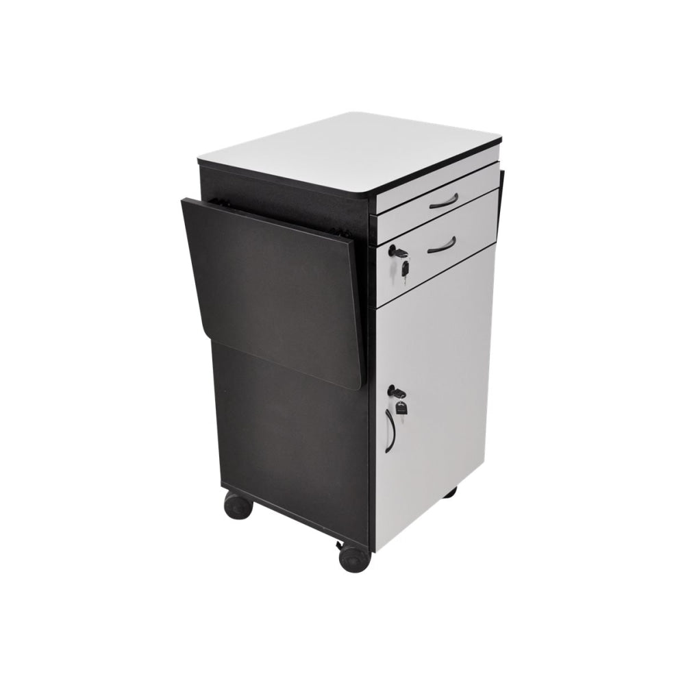 Luxor 23-3/4in Multimedia Workstation With Locking Cabinet, 33-1/4inH x 25inW x 19-1/4inD, White/Black