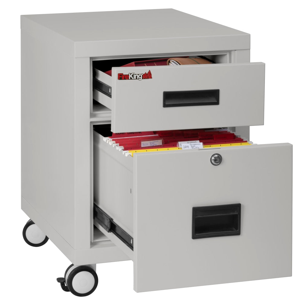 FireKing 18inW Vertical 2-Drawer Mobile Locking Fireproof File Cabinet, Metal, Platinum, Dock-to-Dock Delivery