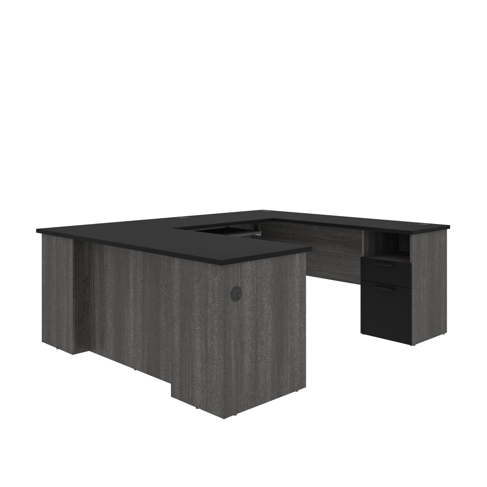 Bestar Norma 71inW U- Or L-Shaped Corner Desk, Black/Bark Gray