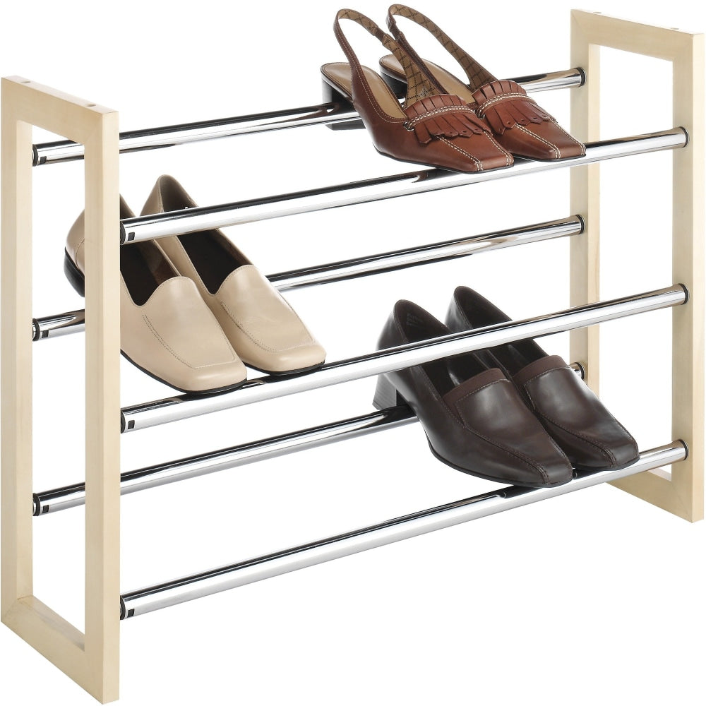 Whitmor 6026-2516 Shoe Rack - 3 Tier(s) - 18in Height x 25in Width x 7in Depth - Stackable, Expandable - Chrome - Wood, Metal