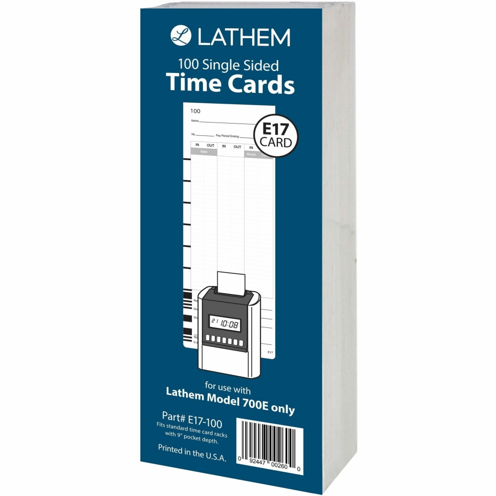 Lathem Model 700E Clock Single Sided Time Cards - White - Black Print Color - 100 / Pack