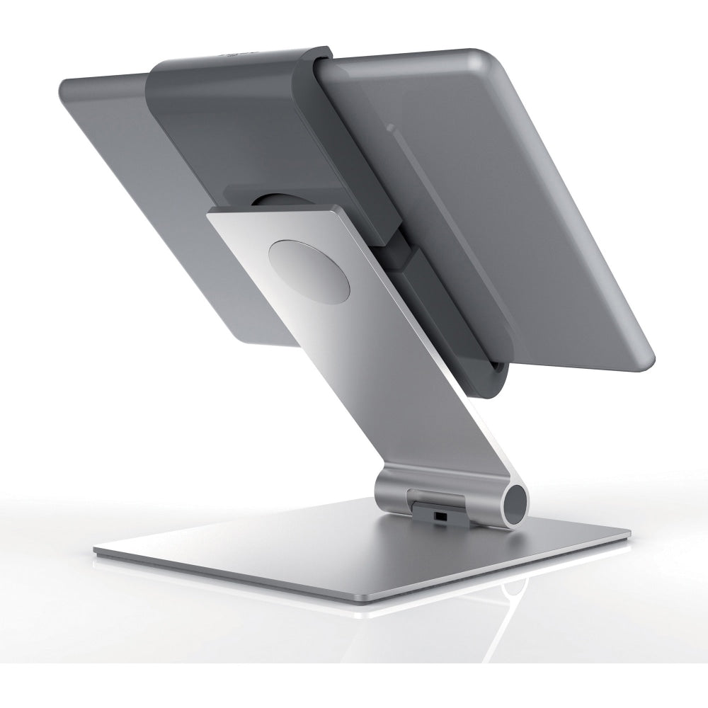 DURABLE TABLET HOLDER Desk Stand - Fits most 7in-13in Tablets, 360 Degrees Rotation with Anti-Theft Device, Silver/Charcoal