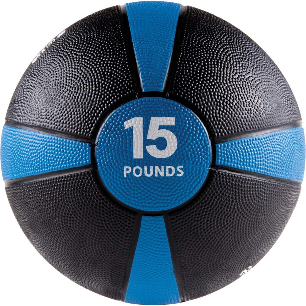 GoFit Medicine Ball (15 lbs., Black and Blue) - Black, Blue - Rubber