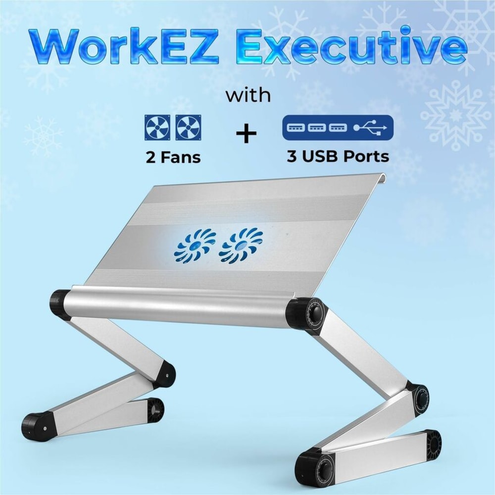 WorkEZ Executive Adjustable Laptop Stand With Fans And USB Ports, Silver