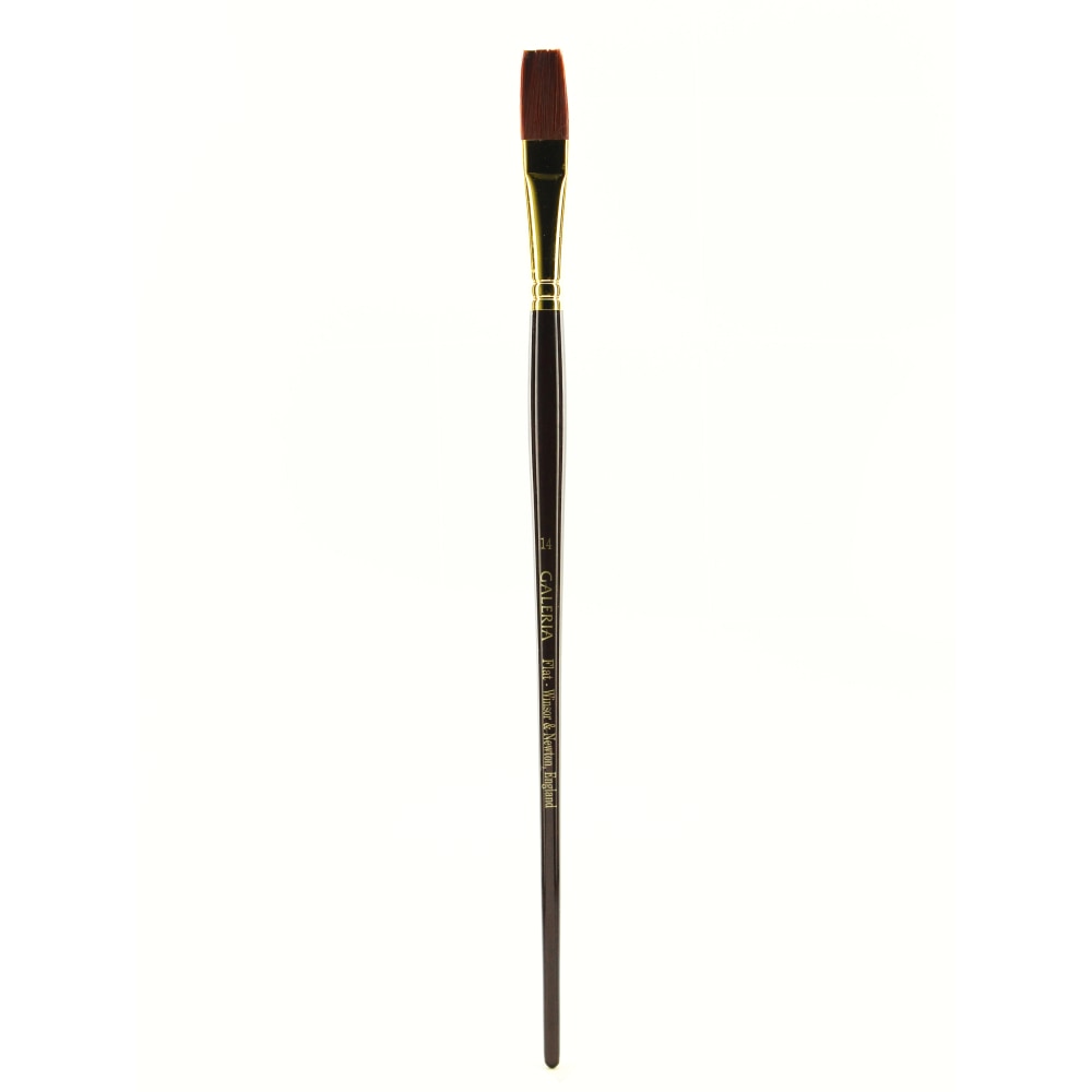 Winsor & Newton Galeria Long-Handle Paint Brush, Size 14, Flat Bristle, Polyester, Burgundy