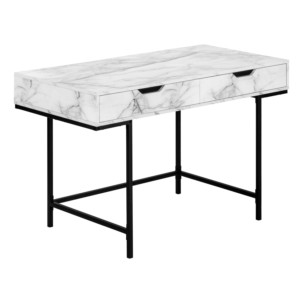 Monarch Specialties Pollard 48inW Computer Desk, White Marble/Black