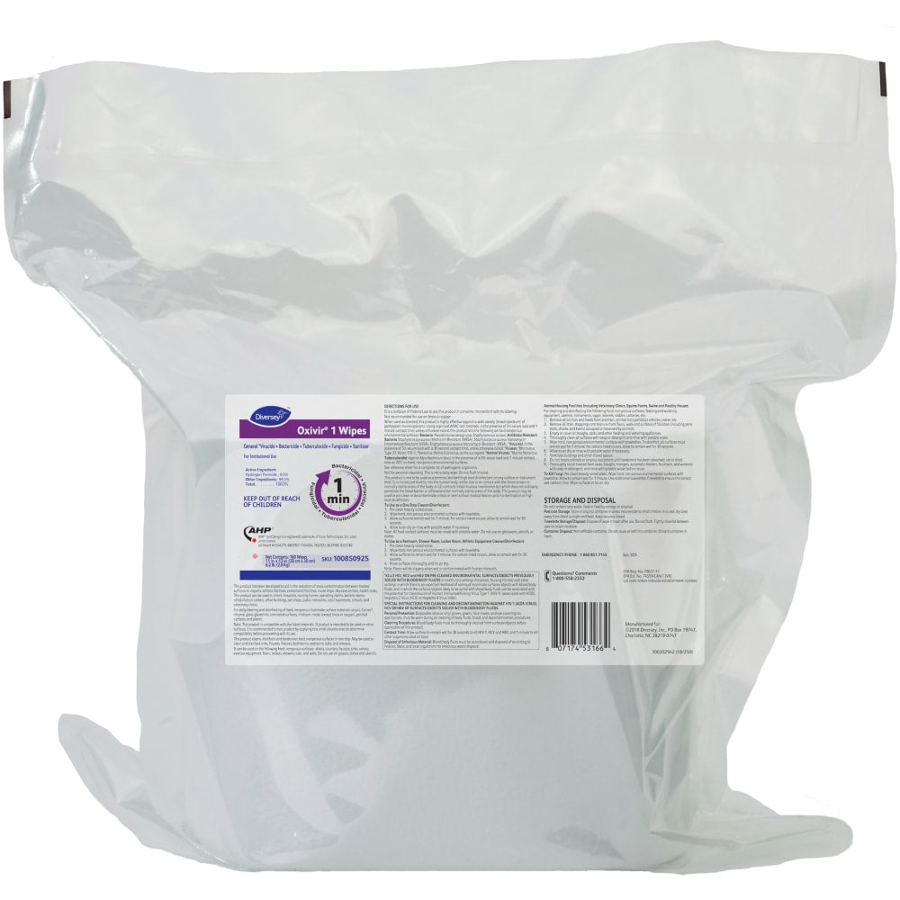 Diversey Oxivir 1 Disinfectant Wipes, 11in x 12in, 160 Wipes Per Pouch, Case Of 4 Pouches